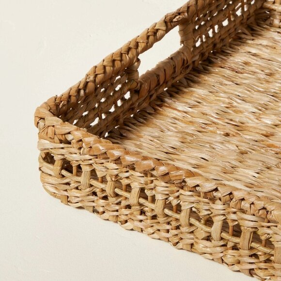 Hearth & Hand Natural Woven Rattan Structured Serving Tray w/ Handles 14" x 20" - Picture 4 of 9